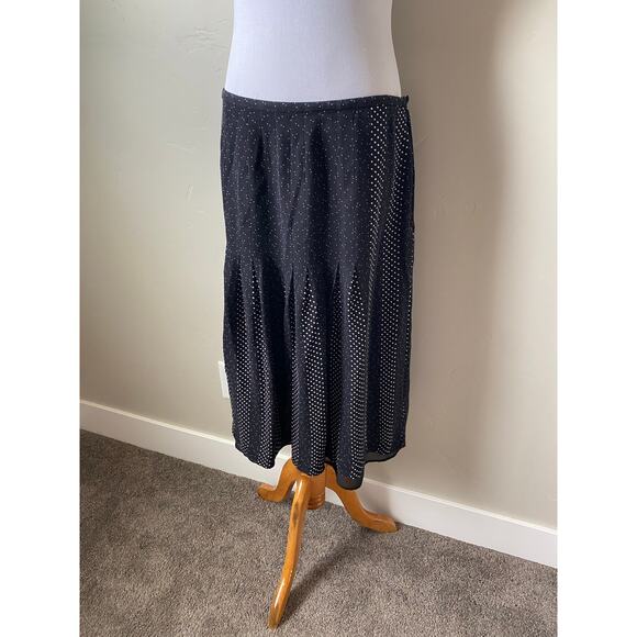 Talbots 100% Pure Silk Black w/ White Polka Dots Pleated Flowy Midi Skirt- Sz 12 - Picture 8 of 9